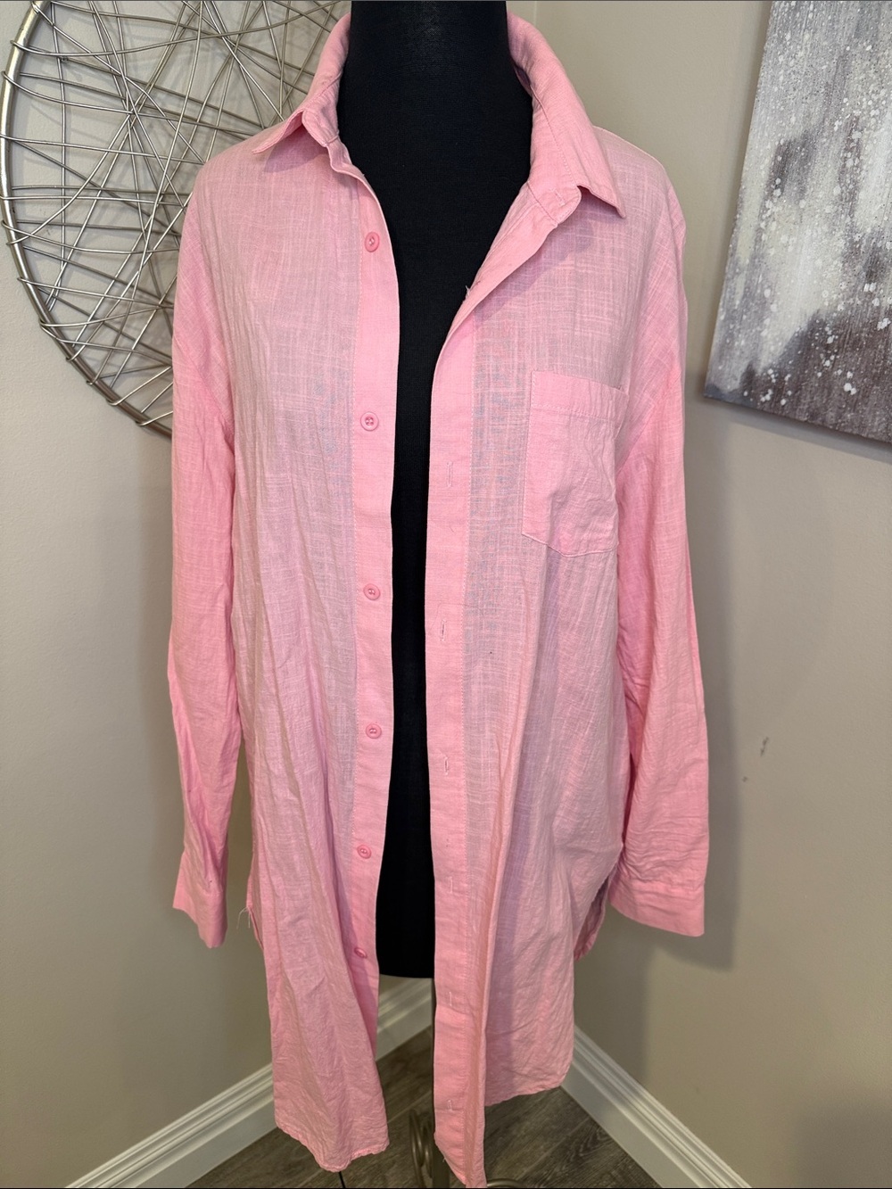 Pink Longline Button-Up Shirt size large